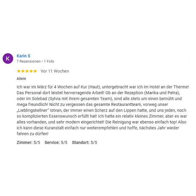 Screenshot der Google-Rezensionen zur Hauttherapie mit einer Fünf‑Sterne‑Bewertung